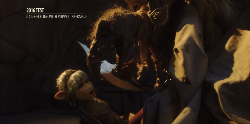 A sample from the 2016 tech test shown to Netflix, featuring a CG Gelfling and a practical Skeksis.